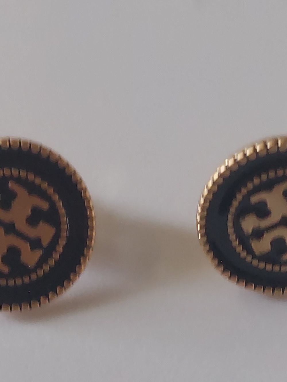 Tory Burch Black and Gold Logo Round Studs - Picture 2 of 4
